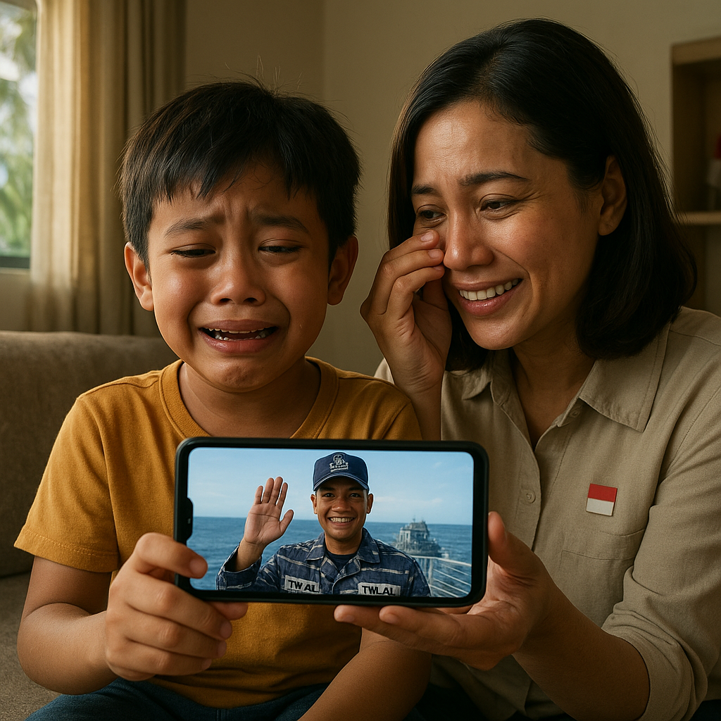 Kejutan Ulang Tahun Virtual dari Kapal Perang, Anak Prajurit TNI AL di Makassar Menangis Haru