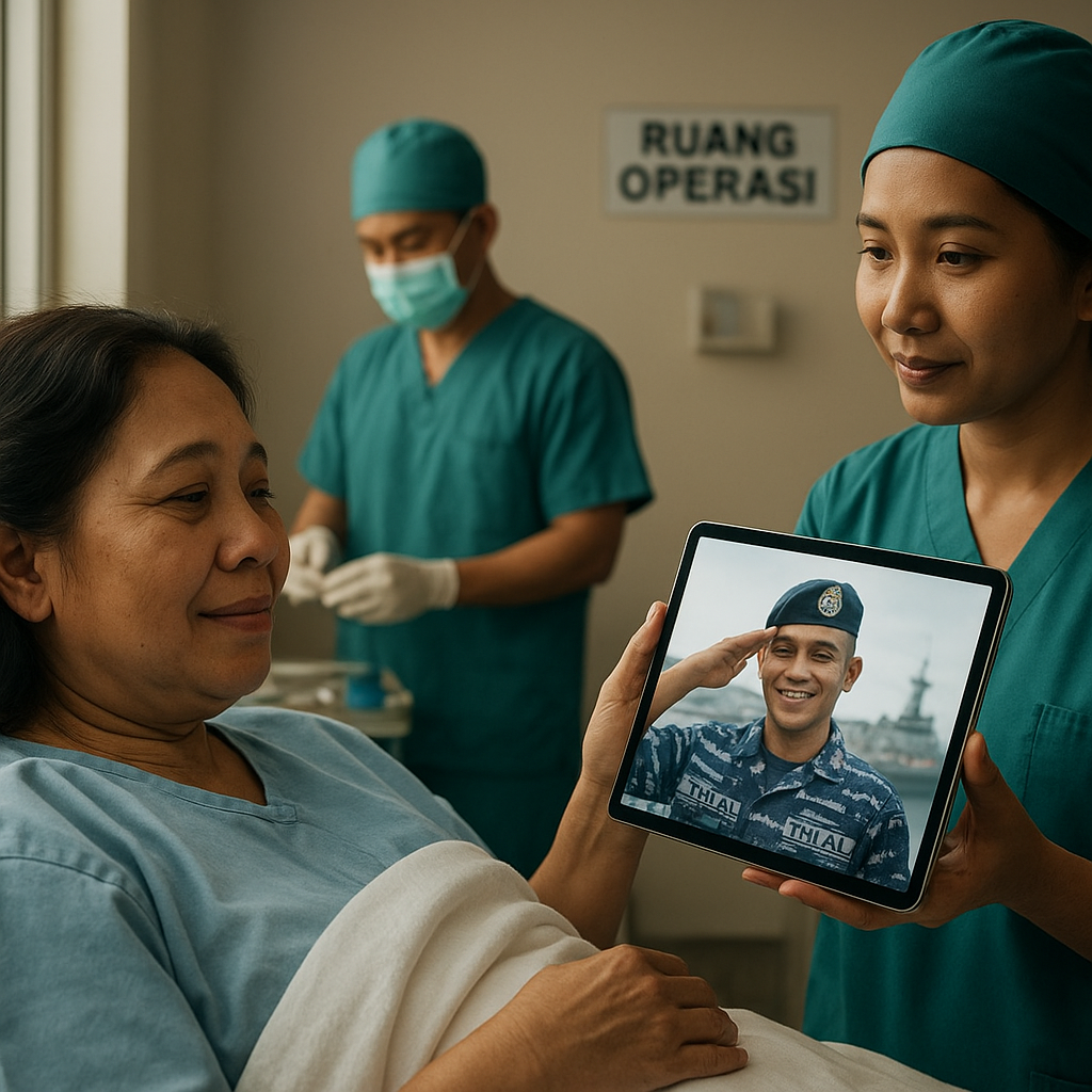 Ibu Prajurit TNI AL Menjalani Operasi dengan Didampingi secara Virtual oleh Anaknya yang Bertugas di Kapal