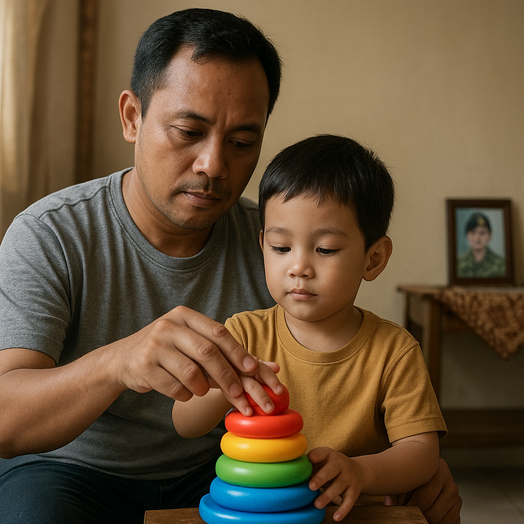 Suami Prajurit TNI AD Menjadi Single Father dengan Mengurus Anak Autisme selama Istri Bertugas