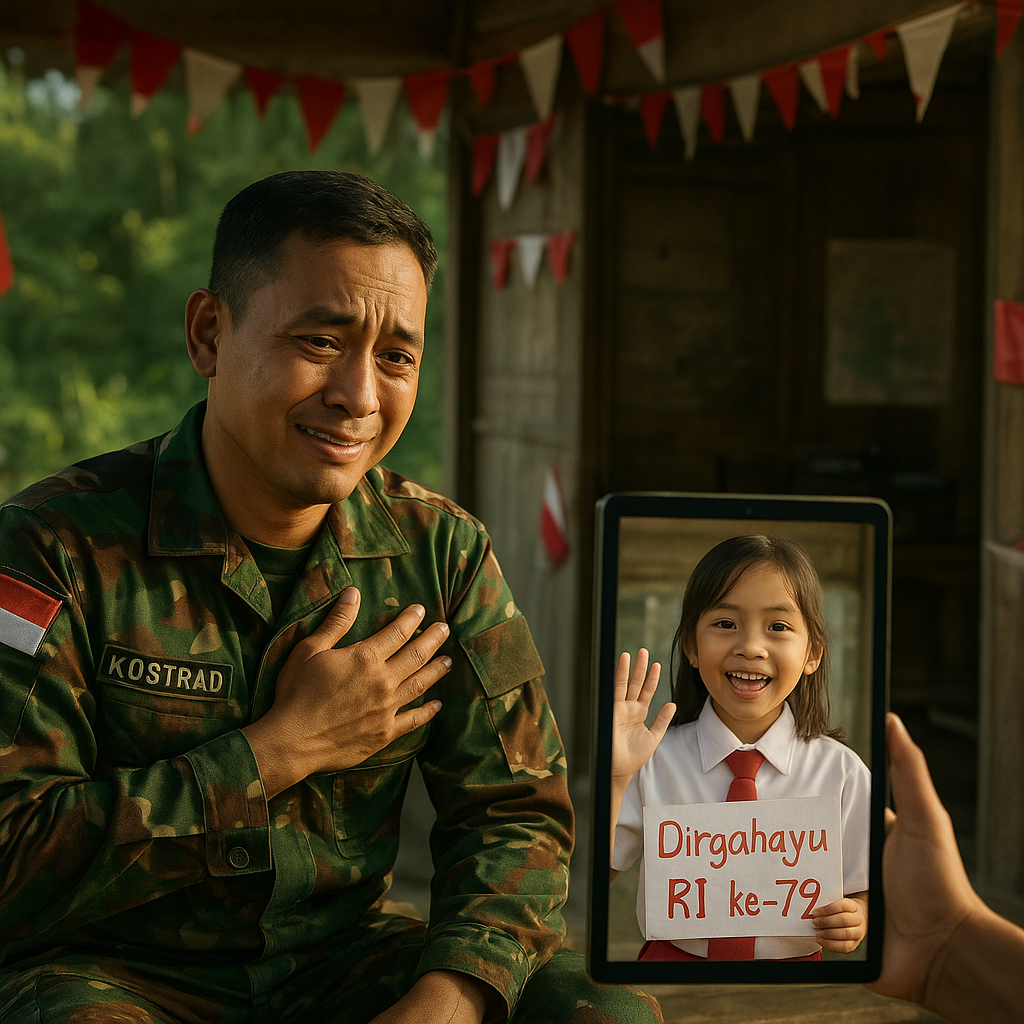 Anak Prajurit Kostrad Beri Kejutan di HUT RI ke-79, Bakar Semangat Ayahnya di Perbatasan