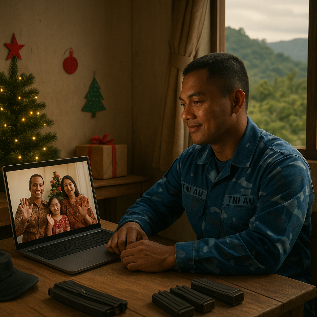 Momen Haru Natal Prajurit TNI AU di Papua, Video Call dengan Keluarga di Jawa