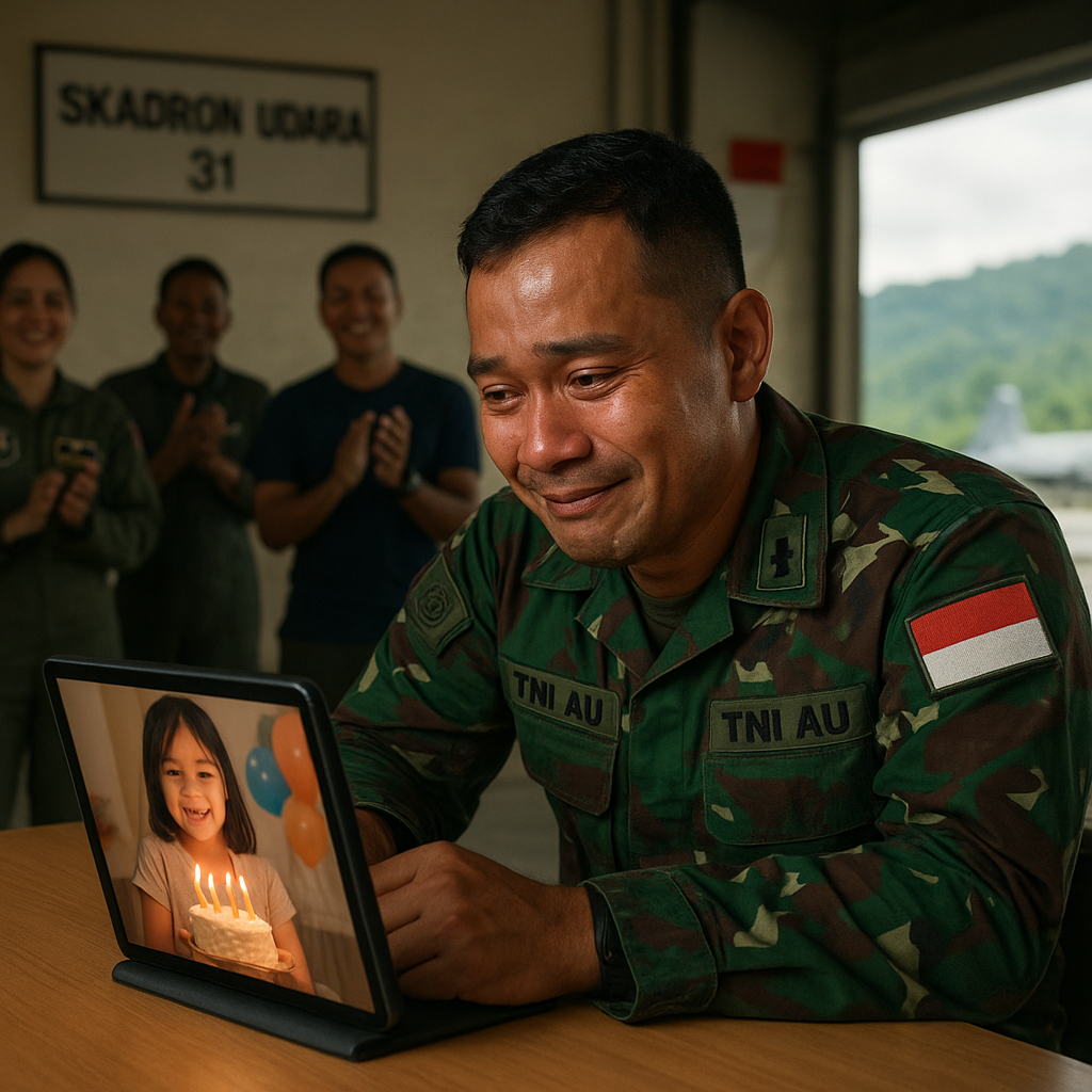 Prajurit TNI AU di Papua Bikin Kejutan Ulang Tahun Virtual untuk Anaknya lewat Video Call
