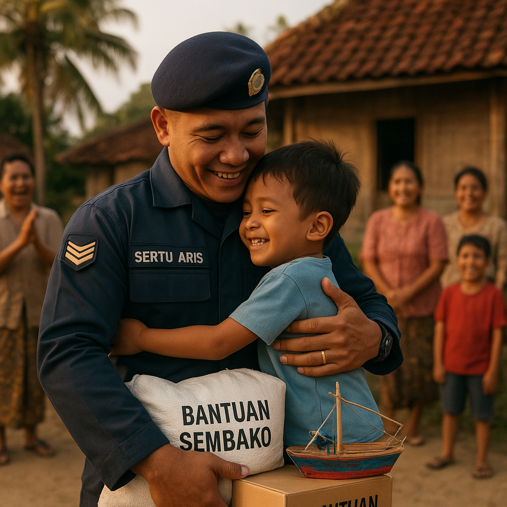 Prajurit TNI AL Pulang Kampung, Bawa Bantuan untuk Warga dan Kejutan bagi Anaknya