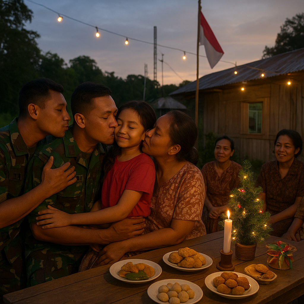 Natal Bersama: Prajurit TNI dan Keluarga di Pos Terpencil Rayakan Kebersamaan dengan Sederhana
