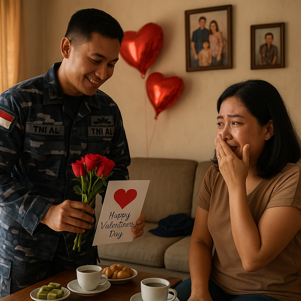 Prajurit TNI AL Bikin Kejutan Valentine untuk Istri di Rumah
