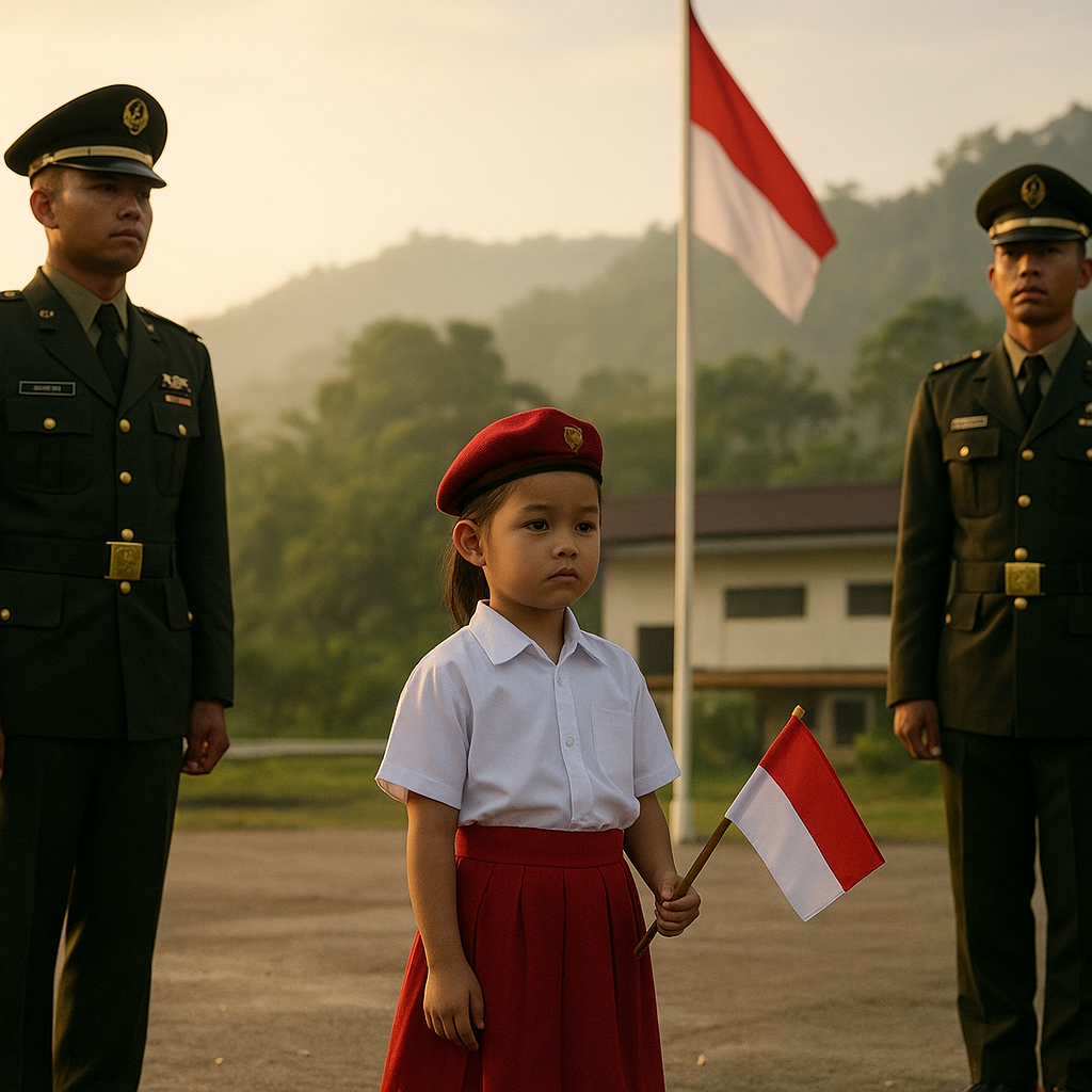 Upacara HUT RI di Perbatasan: Anak Prajurit TK Diundang Khusus Jadi Petugas Pengibar Bendera Mini