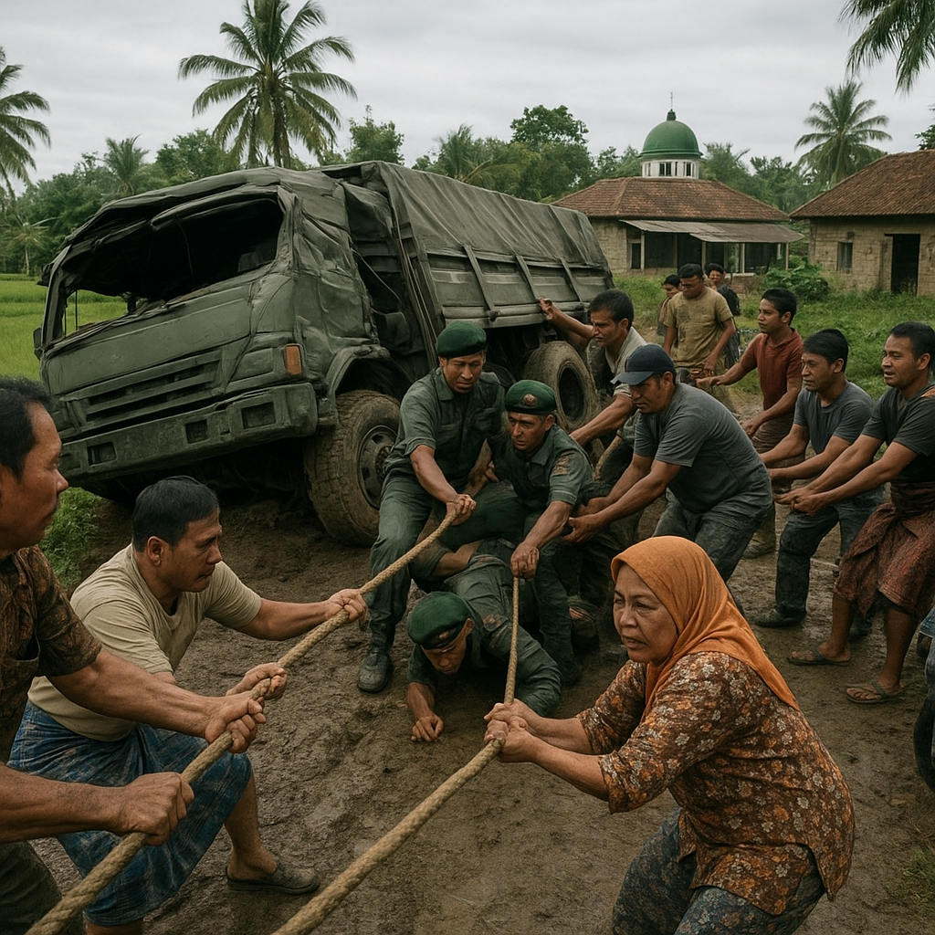 Warga Desa Senjah Blitar Begini, Membentuk Kelompok Penyelamat untuk Menolong Bapak-bapak Tentara yang Tersangkut di Truk