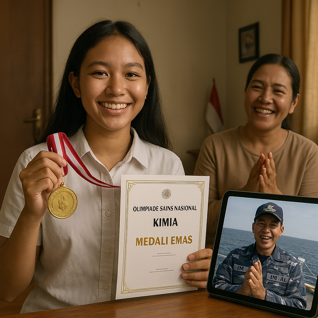 Anak Prajurit TNI AL Raih Medali Emas Olimpiade Sains Nasional: Bukti Dukungan Keluarga di Tengah Keterbatasan