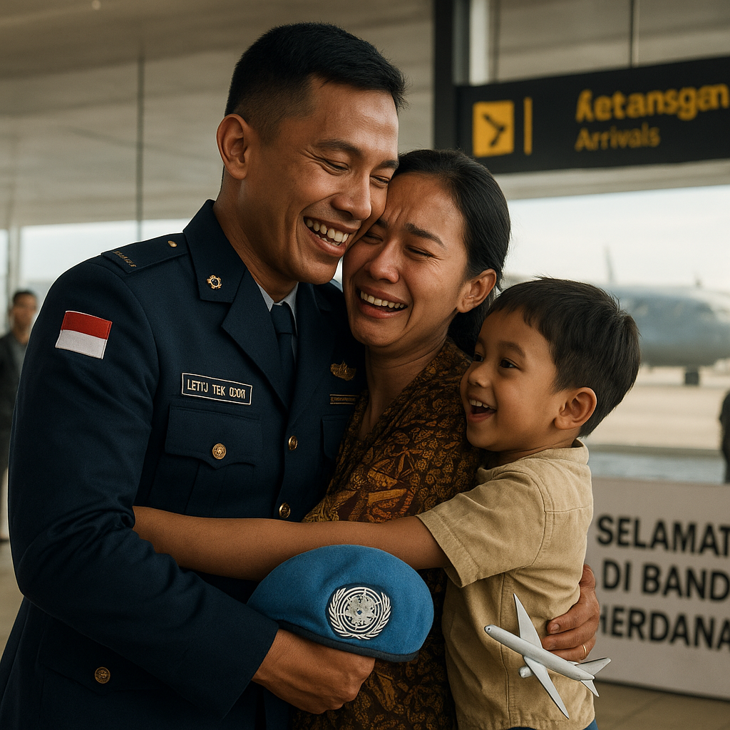 Pulang dari Misi PBB, Prajurit TNI AU Beri Kejutan Haru untuk Istri dan Anak di Bandara