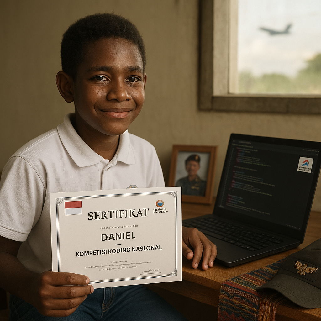 Anak Prajurit TNI AU di Biak Jadi Juara Coding Nasional: 'Papa di Langit, Aku di Bumi, Tapi Tetap Kompak'