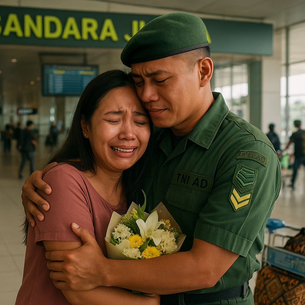 Kejutan di Bandara: Tangis Haru Istri Prajurit TNI AD yang Pulang dari Patroli Papua