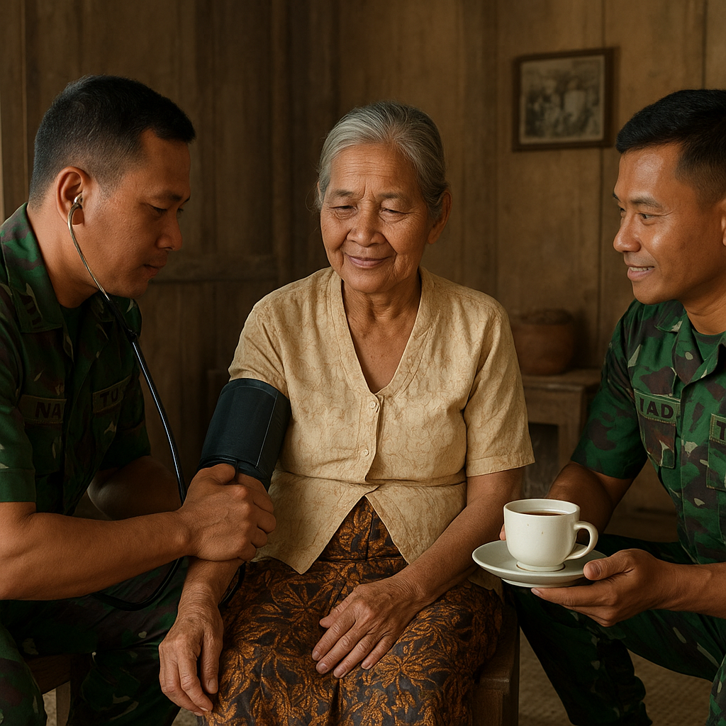 Prajurit TNI AD di Gresik Beri Perhatian Kesehatan dan Teh Hangat untuk Bu Warni