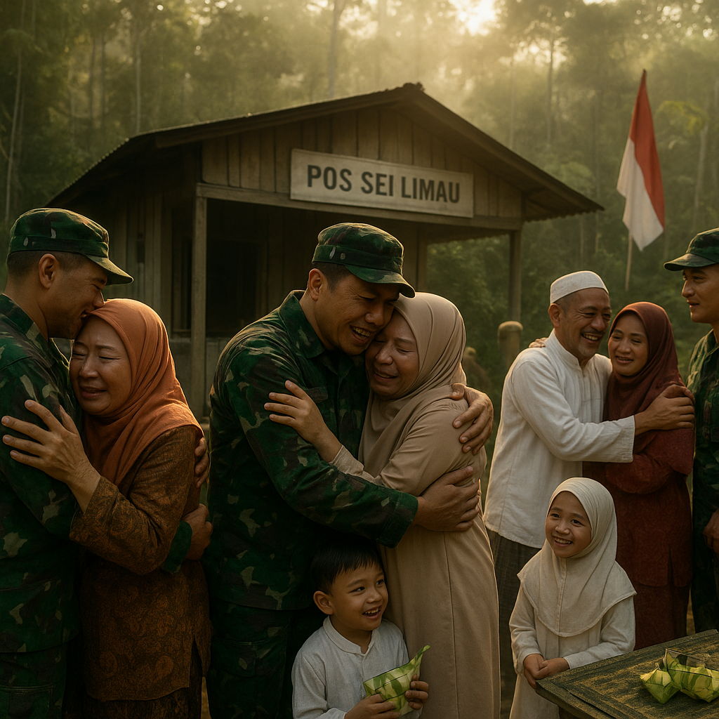 Lebaran di Perbatasan: Keluarga Prajurit TNI AD Datangi Langsung Pos di Hutan Kalimantan