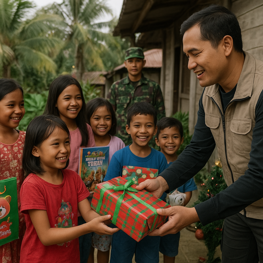 Anak-anak Prajurit TNI yang Berjaga di Perbatasan Menerima Paket Natal dari Relawan