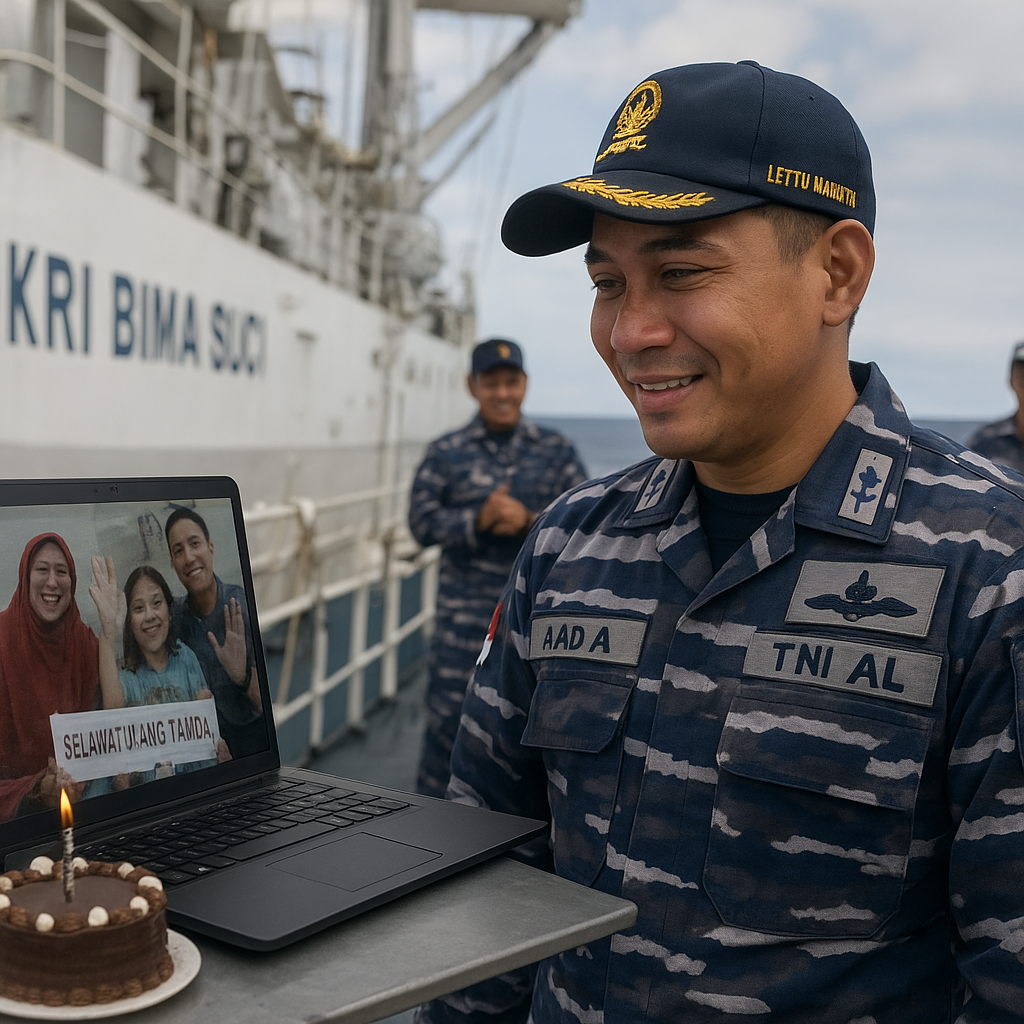 Kejutan Ulang Tahun Virtual untuk Prajurit TNI AL yang Sedang Bertugas di KRI