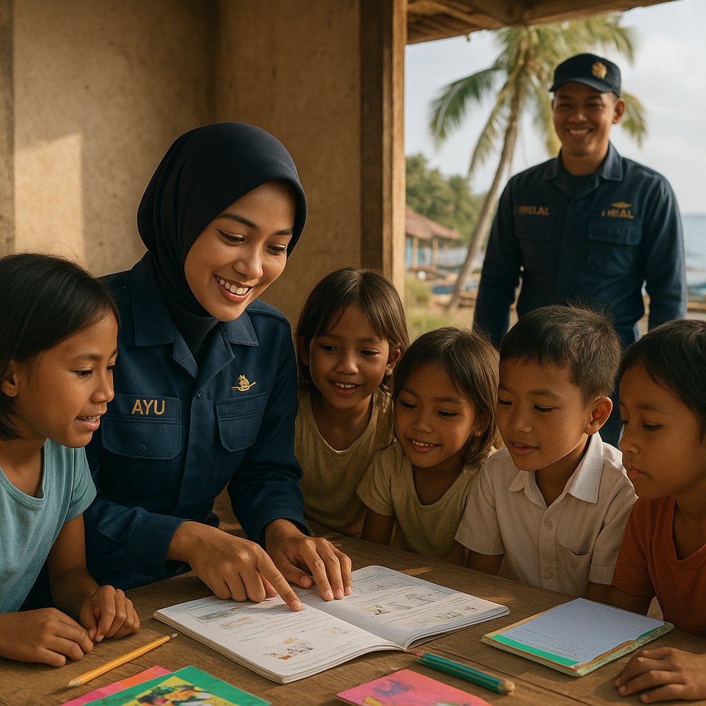 Prajurit Wanita TNI AL Jadi Relawan Bimbingan Belajar Anak-anak Pesisir di Waktu Luang